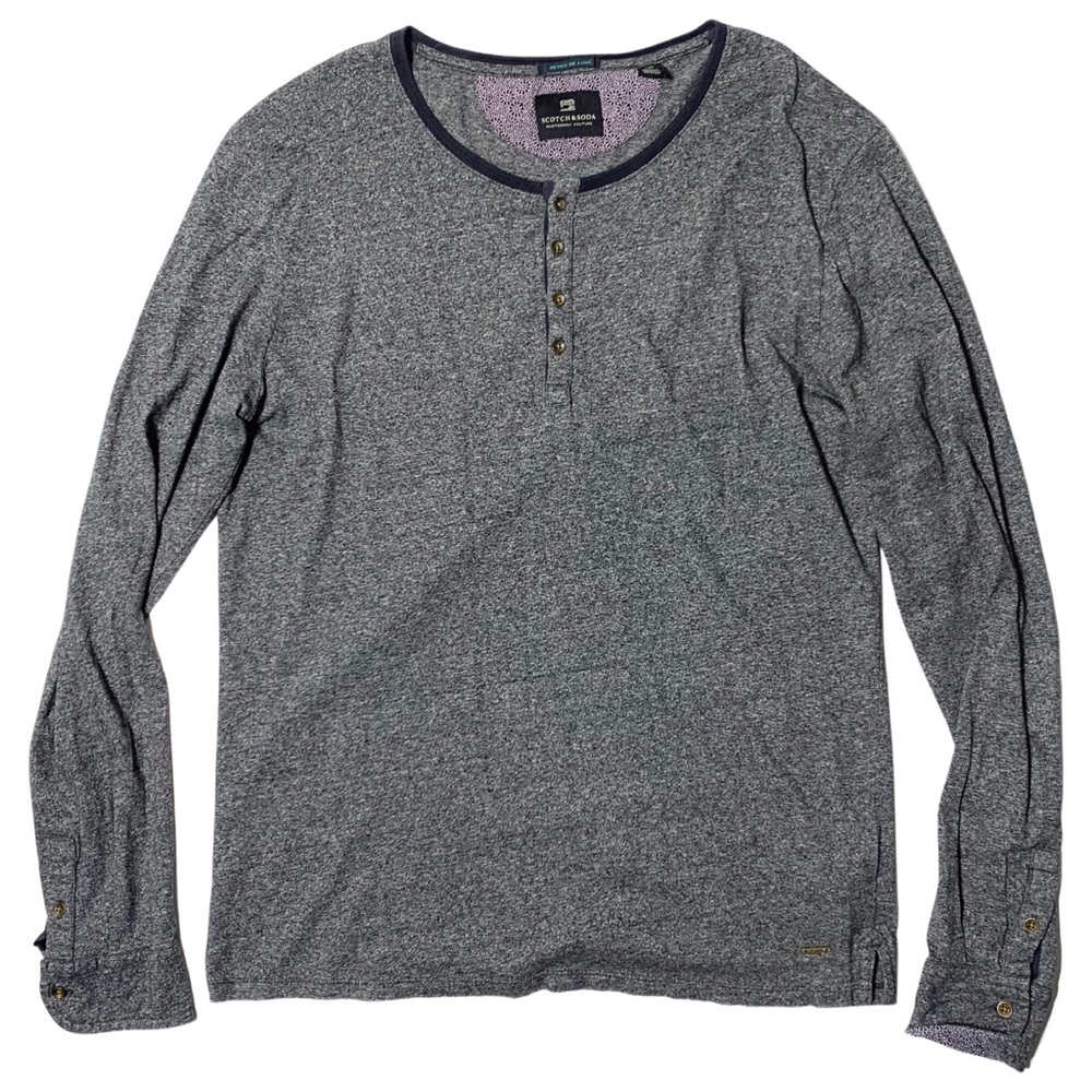 Scotch & Soda Retro De Luxe Gray Henley Long Sleeve Quarter Button Shirt Mens L